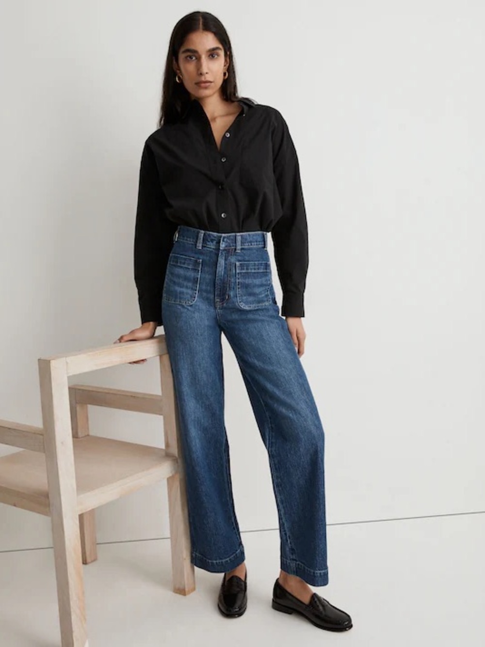 Madewell Dark Blue Straight-Leg Jeans with Front Patch Pockets